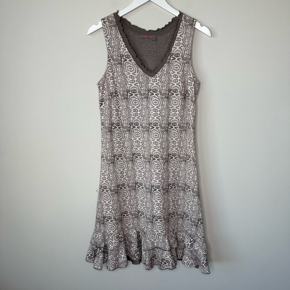 Fresh Produce | Sunrise Ruffle Hem Dress 100% Cotton Brown White Size XS